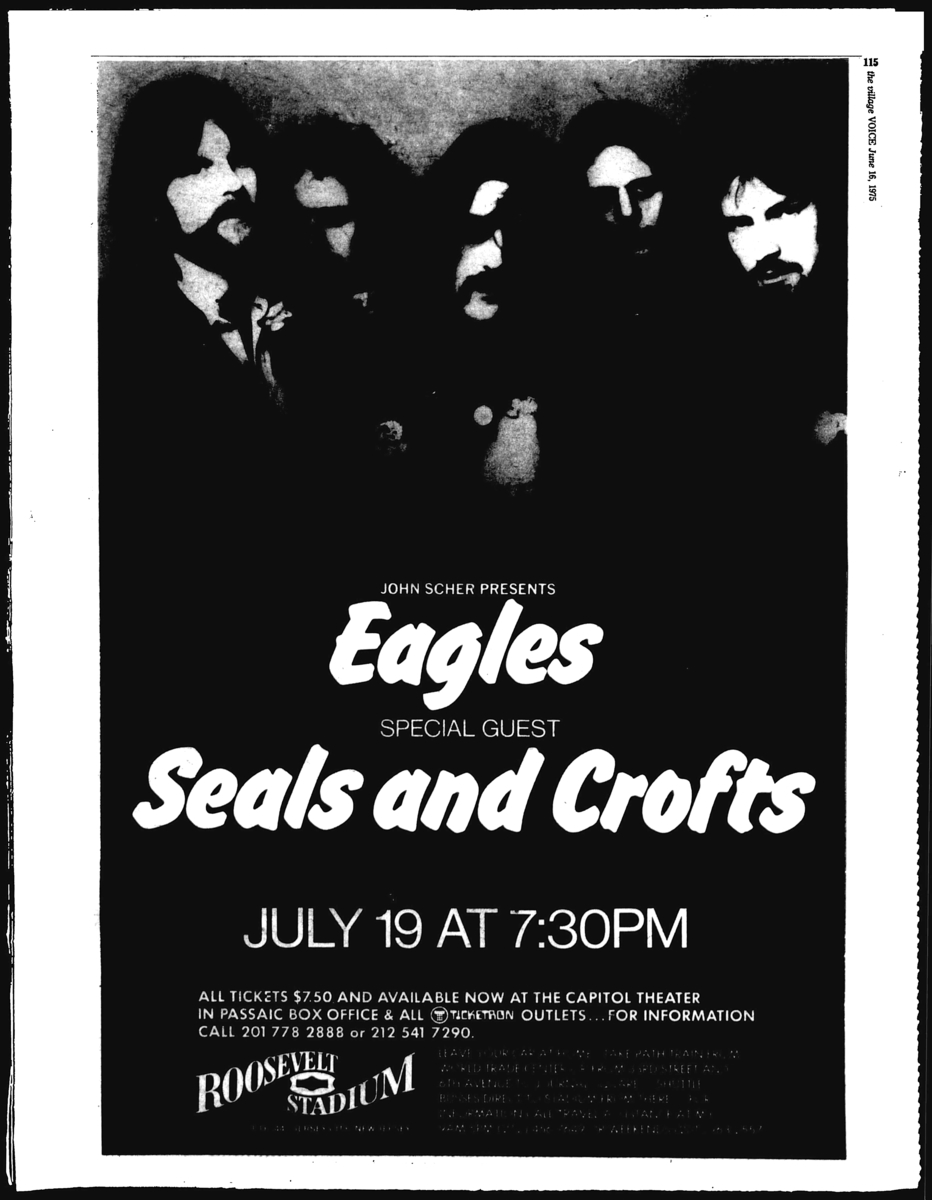 Jul 19, 1975 The Eagles / Seals & Crofts at Roosevelt Stadium Jersey