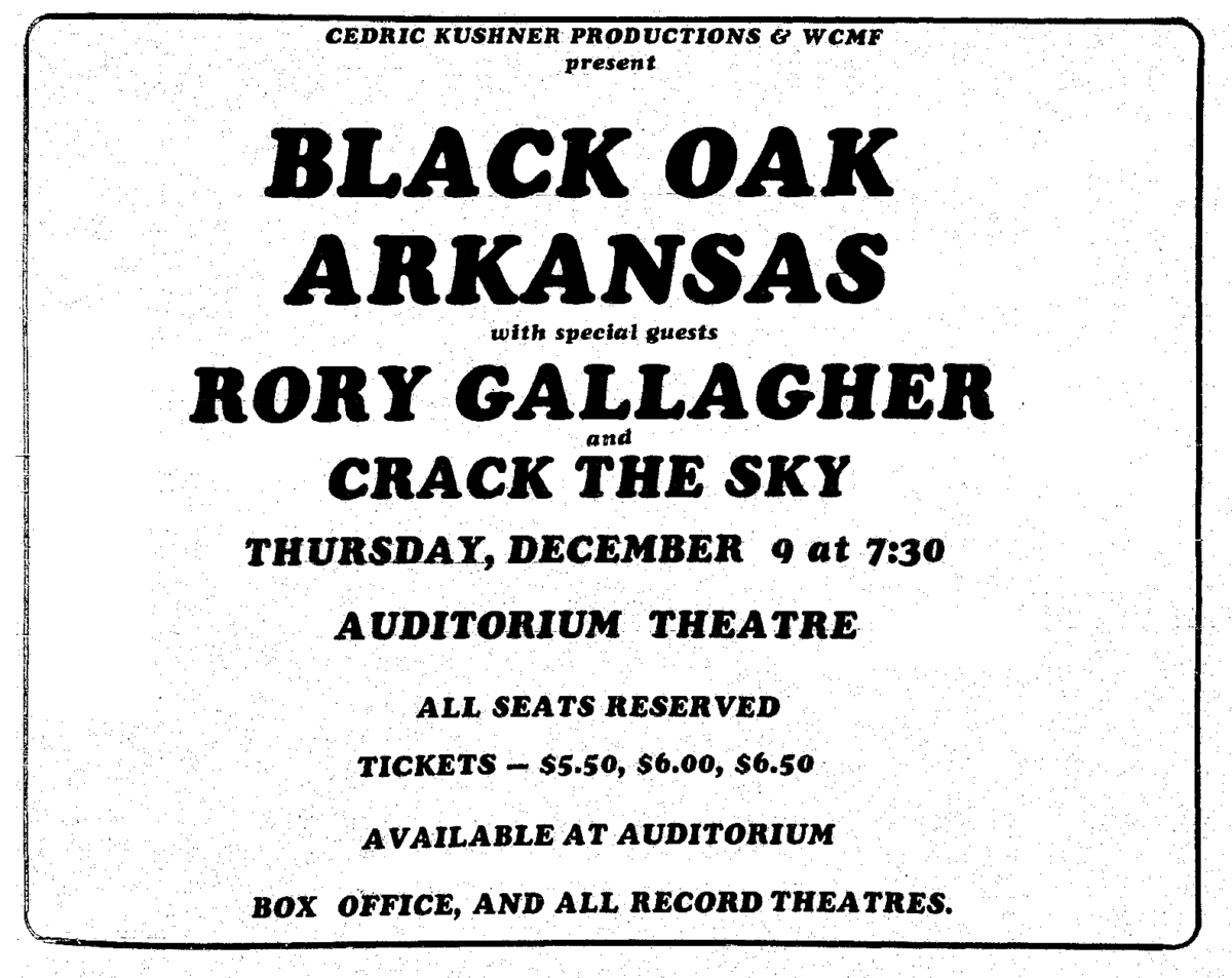 Dec 09, 1976 Black Oak Arkansas / Rory Gallagher / Crack The Sky at