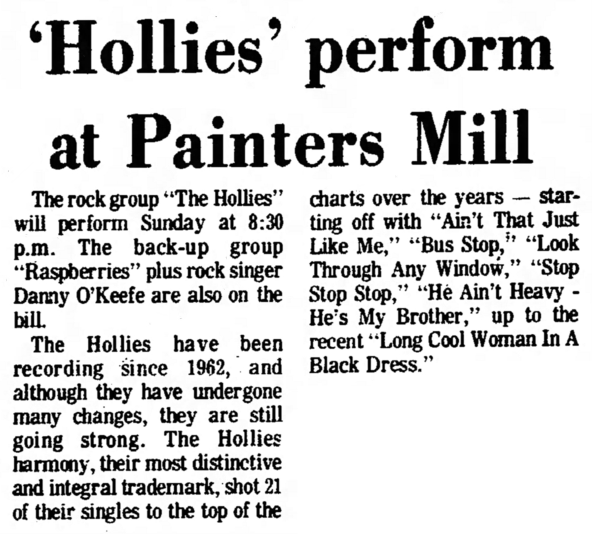 the hollies Concert & Tour History Concert Archives