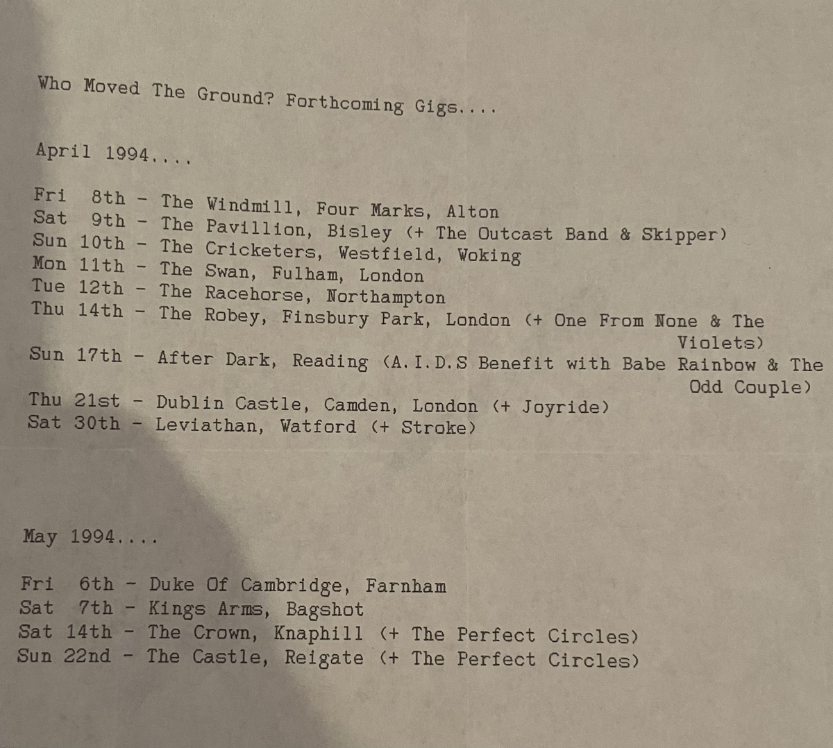 The Outcast Band Concert & Tour History Concert Archives