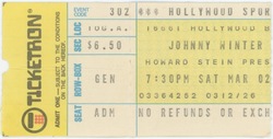 Ticket Stub, tags: Johnny Winter, Ticket, Hollywood Sportatorium - Johnny Winter / Brownsville Station / Thunderhead on Mar 2, 1974 [610-small]