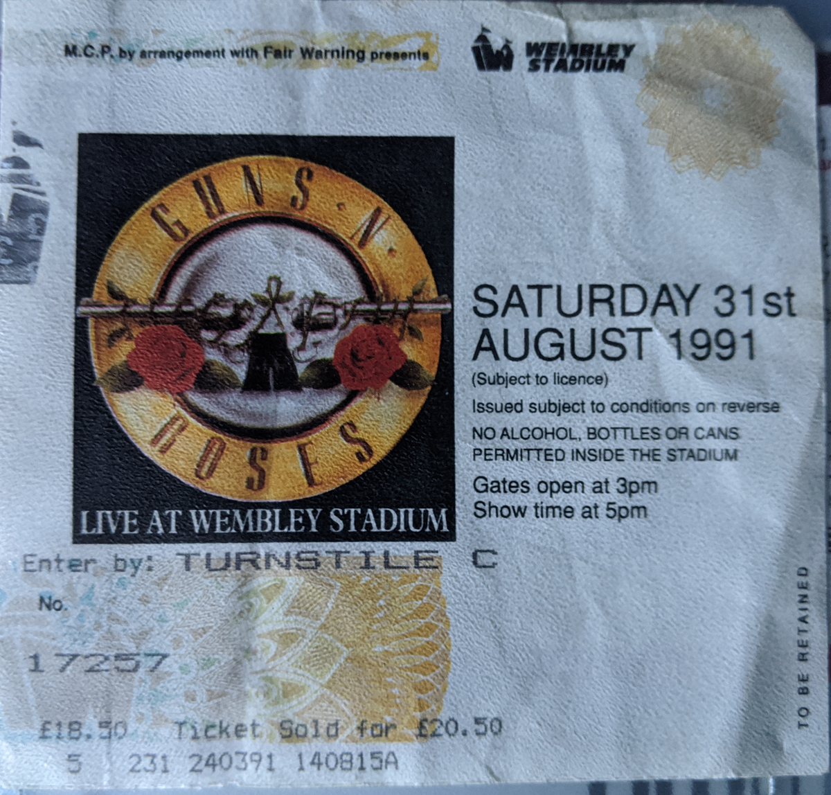 Aug 31, 1991: Guns'n'roses / Skid Row / Nine Inch Nails at Wembley
