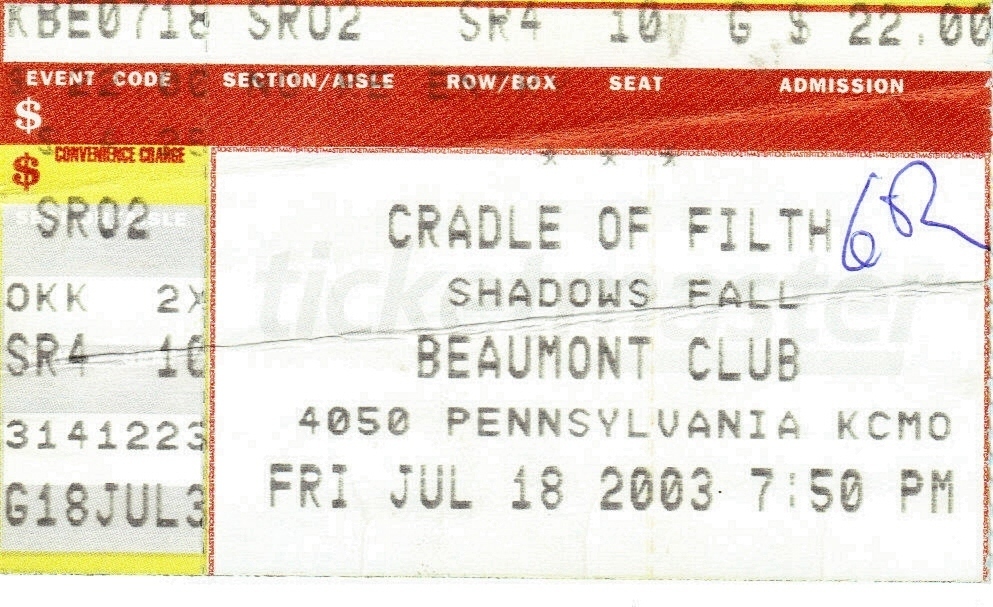 Cradle of Filth's 2003 Concert & Tour History | Concert Archives