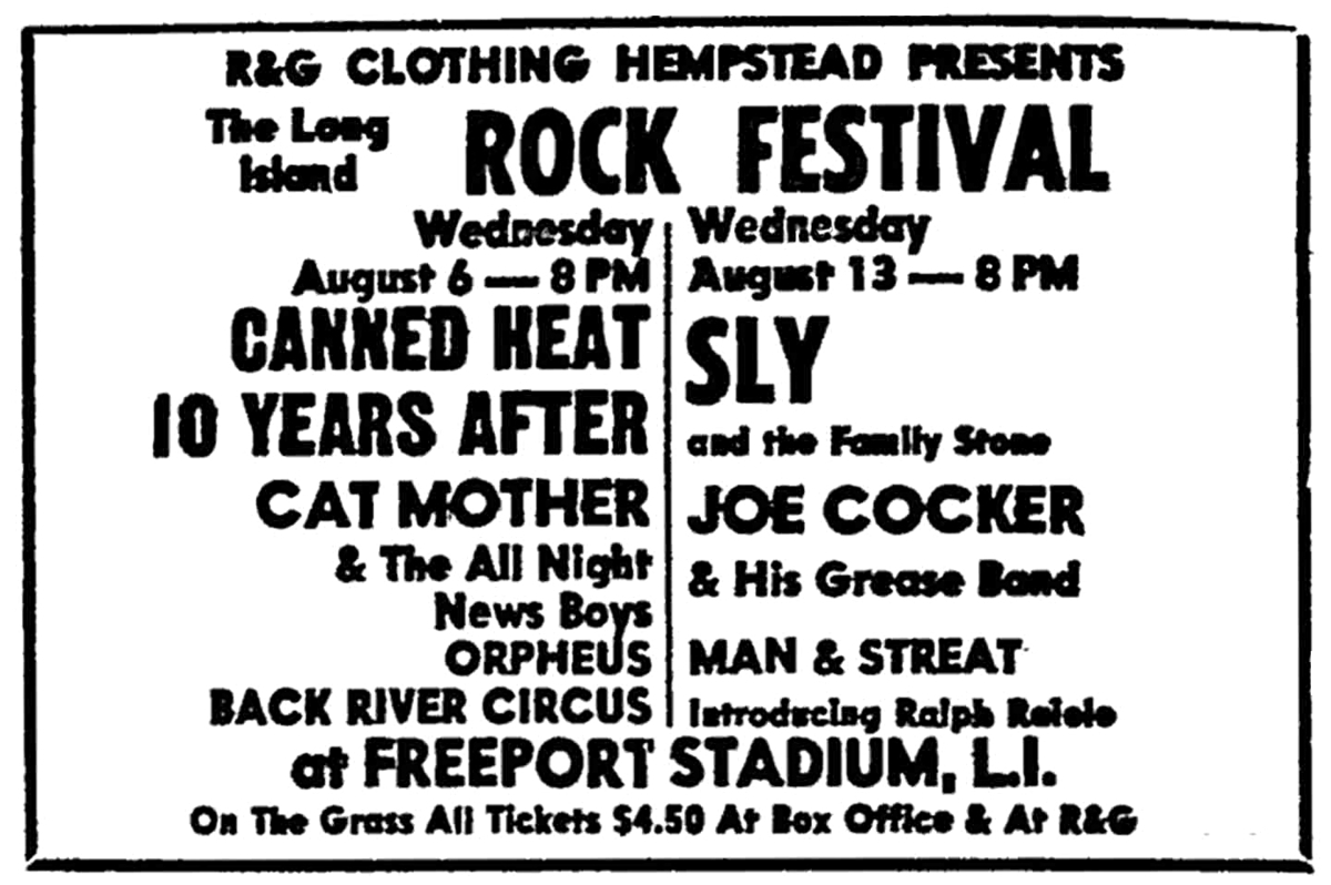 Aug 13, 1969: Sly and the Family Stone / Joe Cocker / Man & Streat / Ralph  Relele at Freeport Stadium Freeport, New York, United States | Concert  Archives