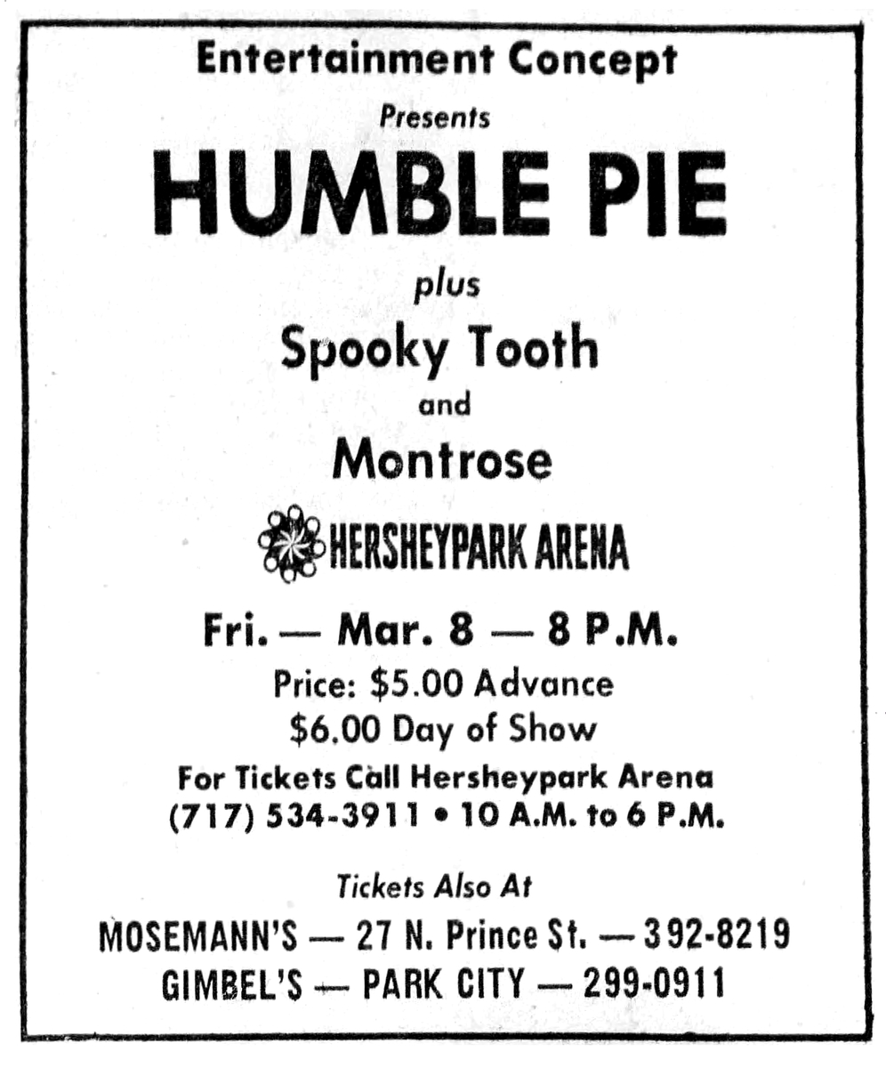 Mar 08, 1974 Humble Pie / Spooky Tooth / Montrose at Hersheypark Arena