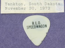 Gary Richrath ... he was always raking his guitar strings with his pick, bore down a little hard with this one ... and played it so hard the tip is almost broken off., REO Speedwagon / JoJo Gunne on Nov 30, 1973 [372-small]