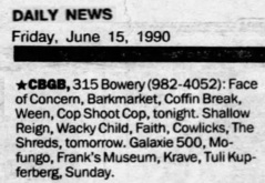 Cop Shoot Cop / Ween / Coffin Break / Barkmarket / Face of Concern on Jun 15, 1990 [842-small]