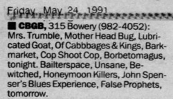 Borbetomagus / Cop Shoot Cop / Barkmarket / Of Cabbages & Kings / Lubricated Goat / Motherhead Bug / Mrs. Trumble on May 24, 1991 [887-small]