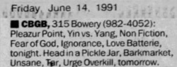 Urge Overkill / Tar / Unsane / Barkmarket / Head in a Pickle Jar on Jun 15, 1991 [894-small]
