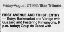 Barkmarket / Vertigo / Guzzard / Festering Rinyanyons on Aug 7, 1992 [990-small]