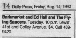 Barkmarket / Ed Hall / The Flying Saucers on Aug 18, 1992 [000-small]