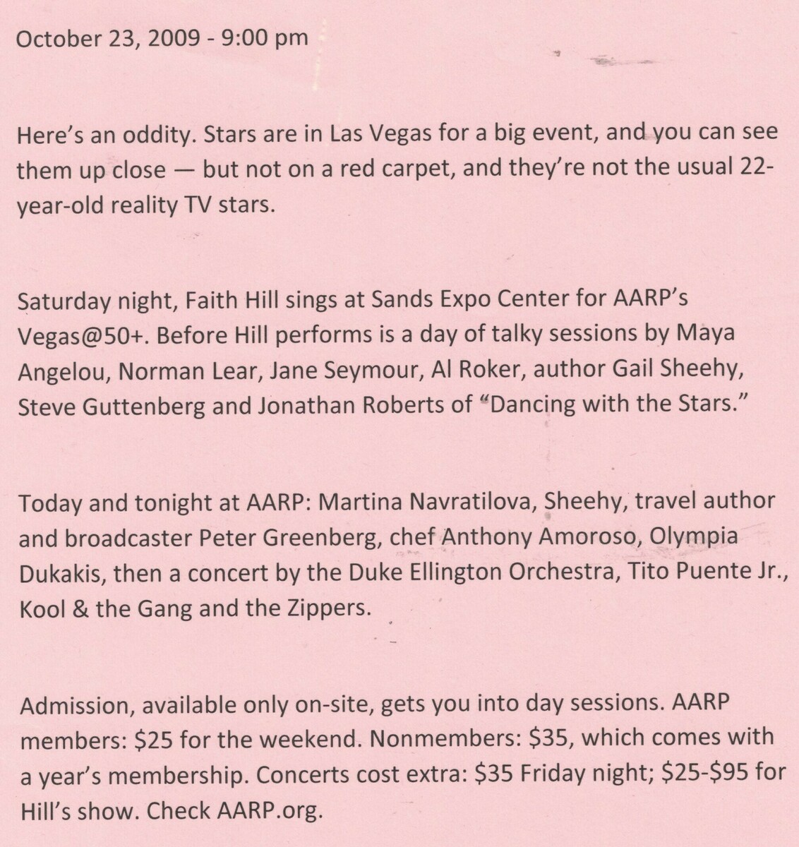Concert History of Sands Expo Center Concert Archives