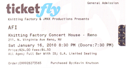 tags: AFI, Ticket, Knitting Factory - Reno - AFI / Ceremony on Jan 16, 2010 [824-small]