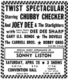 Chubby Checker / Joey Dee & The Starliters / Gary U.S. Bonds / The Dovells / Dee Dee Sharp on Apr 28, 1962 [233-small]