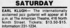 Jun 09, 1984: Earl Klugh at American Theatre St. Louis, Missouri