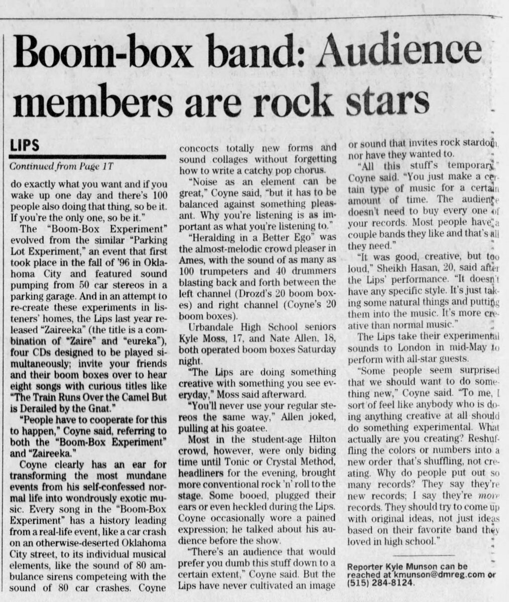 The Flaming Lips Boombox Experiment Concert & Tour History Concert