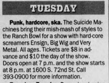The Suicide Machines / Bigwig / Ensign / Very Metal on Oct 30, 2001 [978-small]