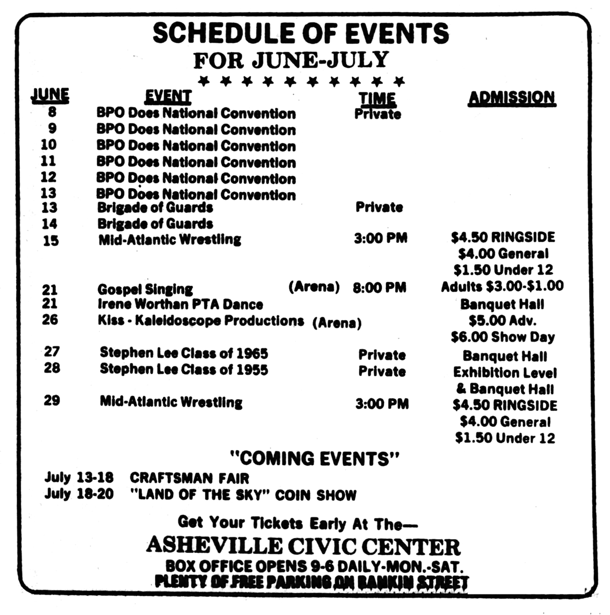 Concert History of Asheville Civic Center Asheville, North Carolina