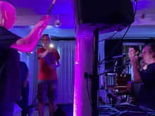 Rob Pursey and Amelia Fletcher of Catenary Wires performing Mirrorball with special effects support from Robin and Colin of promoters Careful Now Promotions., The Catenary Wires / European Sun / Pete Astor on Sep 10, 2021 [049-small]
