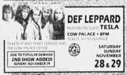 tags: Def Leppard, Tesla, Advertisement, Cow Palace - Def Leppard / Tesla on Nov 29, 1987 [628-small]