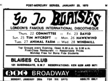 Ad from Kensington Post, January 23, 1970, Hawkwind on Jan 26, 1970 [886-small]
