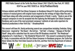 Information about "Public Program: Edward W. Hardy performs works inspired by Edgar Allan Poe & L. Frank Baum" (2018), tags: Sterling Strings, Edward W. Hardy, Eugene Dyson, Eric Cooper, Frédérique Gnaman, New York, New York, United States, Gig Poster, Turtle Bay Music School - Edward W. Hardy / Eugene Dyson / Frédérique Gnaman / Eric Cooper / Sterling Strings on May 31, 2018 [583-small]