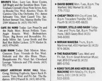 SF Club Listings that week in 1997 included David Bowie at Warfield, Crosby Stills & Nash at Fillmore, Gong at GAMH and Miriam Makeba at Maritime Hall, Cheap Trick / Cry Of Love on Sep 20, 1997 [855-small]