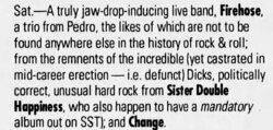 LA Weekly Gig Preview Blurb, tags: Sister Double Happiness, fIREHOSE, Article, Club Lingerie - fIREHOSE / Sister Double Happiness / Change on Jan 20, 1990 [110-small]