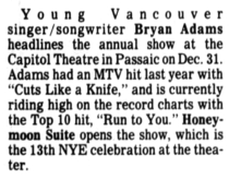 Bryan Adams / Honeymoon Suite on Dec 31, 1984 [688-small]