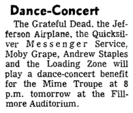 Jefferson Airplane / Grateful Dead / Quicksilver Messenger Service / Andrew Staples / The Loading Zone on Apr 12, 1967 [973-small]