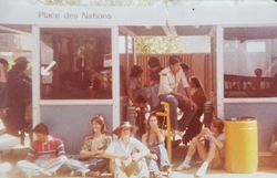 Noon outside Plaza of Nations sitting on a case of 24 waiting to see Eddie Money and Frank Marino , Frank Marino & Mahogany Rush on Aug 7, 1978 [213-small]