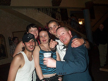 Dave King with Flogging Molly fans in lobby of Ventura Theater 5 27 2000, tags: Flogging Molly, Crowd, The Majestic Ventura Theater - X / Flogging Molly / Blazing Haley on May 27, 2000 [978-small]