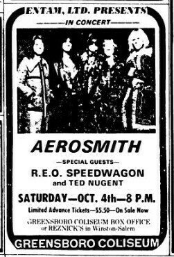 Oct 04, 1975: Aerosmith / Ted Nugent / REO Speedwagon at Greensboro