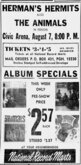 Pittsburgh Press, 
Pittsburgh, Pennsylvania · Sunday, July 31, 1966, Herman's Hermits / The Animals / The 3 1/2 / The Thunderbirds (ca. 1966) on Aug 7, 1966 [676-small]
