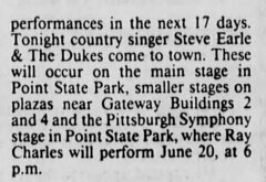 Pittsburgh Post-Gazette, Pittsburgh, Pennsylvania · Friday, June 05, 1987, Steve Earle & The Dukes   on Jun 5, 1987 [476-small]