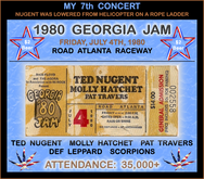 1980 Georgia Jam - My 7th Concert, tags: Ted Nugent, Molly Hatchet, Def Leppard, Pat Travers, Scorpions, Atlanta, Georgia, United States, Ticket, Road Atlanta Raceway - Ted Nugent / Molly Hatchet / Def Leppard / Pat Travers / Scorpions on Jul 4, 1980 [140-small]