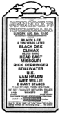 Alvin Lee / Black Oak Arkansas / Climax Blues Band / Head East / Rick Derringer / U.K. / Van Halen / Wet Willie / Stillwater / Missouri on Aug 6, 1978 [862-small]