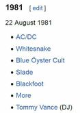AC/DC / Whitesnake / Slade 1981 / Blue Öyster Cult / Blackfoot 1981 / Tommy Vance D.J. 1981 on Aug 22, 1981 [879-small]