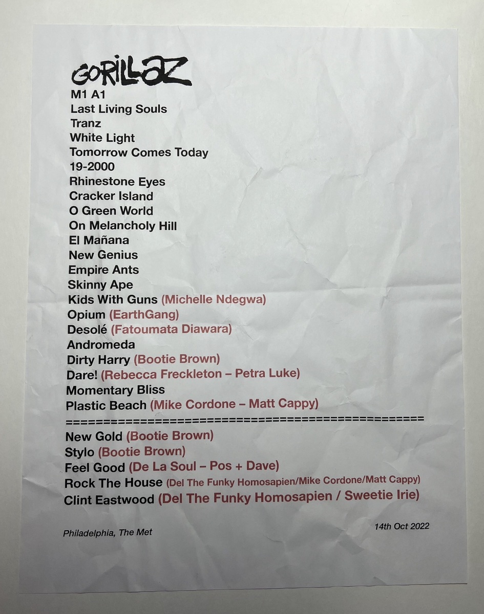 gorillaz world tour setlist