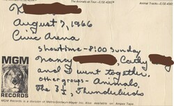 Notes I wrote in the back of the souvenir booklet I bought at the concert., Herman's Hermits / The Animals / The 3 1/2 / The Thunderbirds (ca. 1966) on Aug 7, 1966 [181-small]