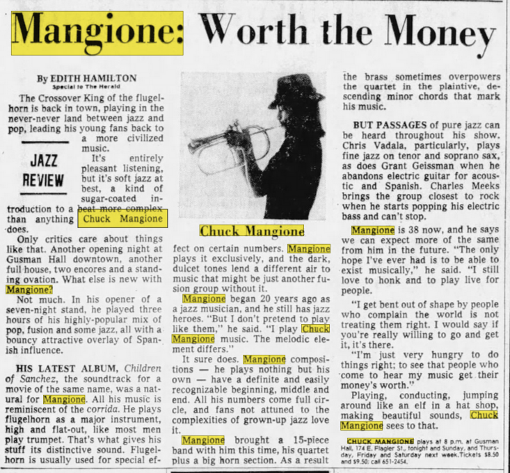 Chuck Mangione Quartet Concert & Tour History Concert Archives