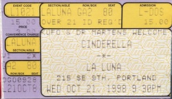 Ticket Stub, Cinderella on Oct 21, 1998 [335-small]