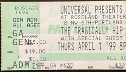 Ticket Stub, The Tragically Hip / By Divine Right on Apr 1, 1999 [285-small]