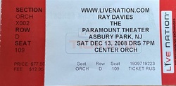 Ray Davies ticket stub, Ray Davies / Bill Shanley / Locksley on Dec 13, 2008 [795-small]