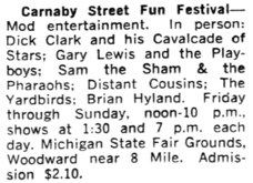 The Yardbirds / Gary Lewis & The Playboys / Sam The Sham & The Pharaohs / Bryan Hyland / Distant Cousins / Bobby Hebb / Andy Warhol on Nov 18, 1966 [514-small]