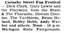 The Yardbirds / Gary Lewis & The Playboys / Sam The Sham & The Pharaohs / Bryan Hyland / Distant Cousins / Bobby Hebb / Andy Warhol on Nov 18, 1966 [516-small]