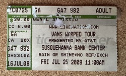 Ticket stub, tags: Ticket - Vans Warped Tour 2008 on Jul 25, 2008 [592-small]