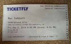 Ticket stub, tags: Ticket - Mac Sabbath / Clownvis Presley on Sep 2, 2016 [620-small]