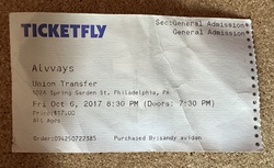Ticket stub, tags: Ticket - Alvvays / Nap Eyes on Oct 6, 2017 [628-small]