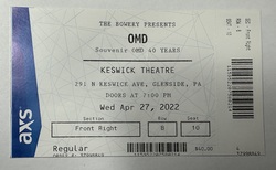 Ticket stub, tags: Ticket - Orchestral Manoeuvres in the Dark / In the Valley Below on Apr 27, 2022 [769-small]